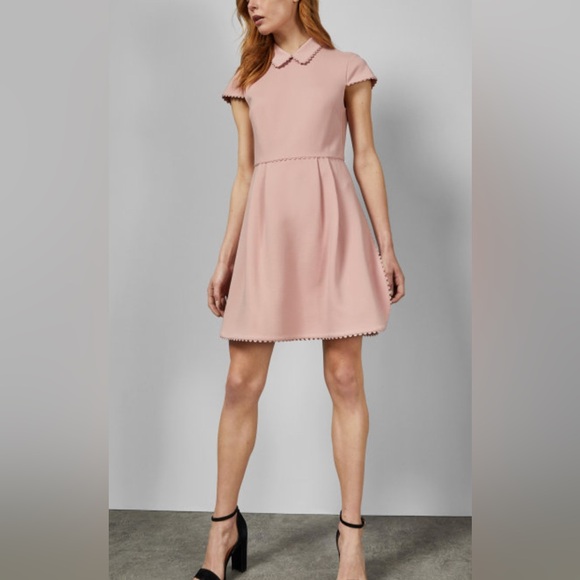 TED BAKER BLUSH CAP SLEEVE PETER PAN COLLAR STRETCH DRESS
